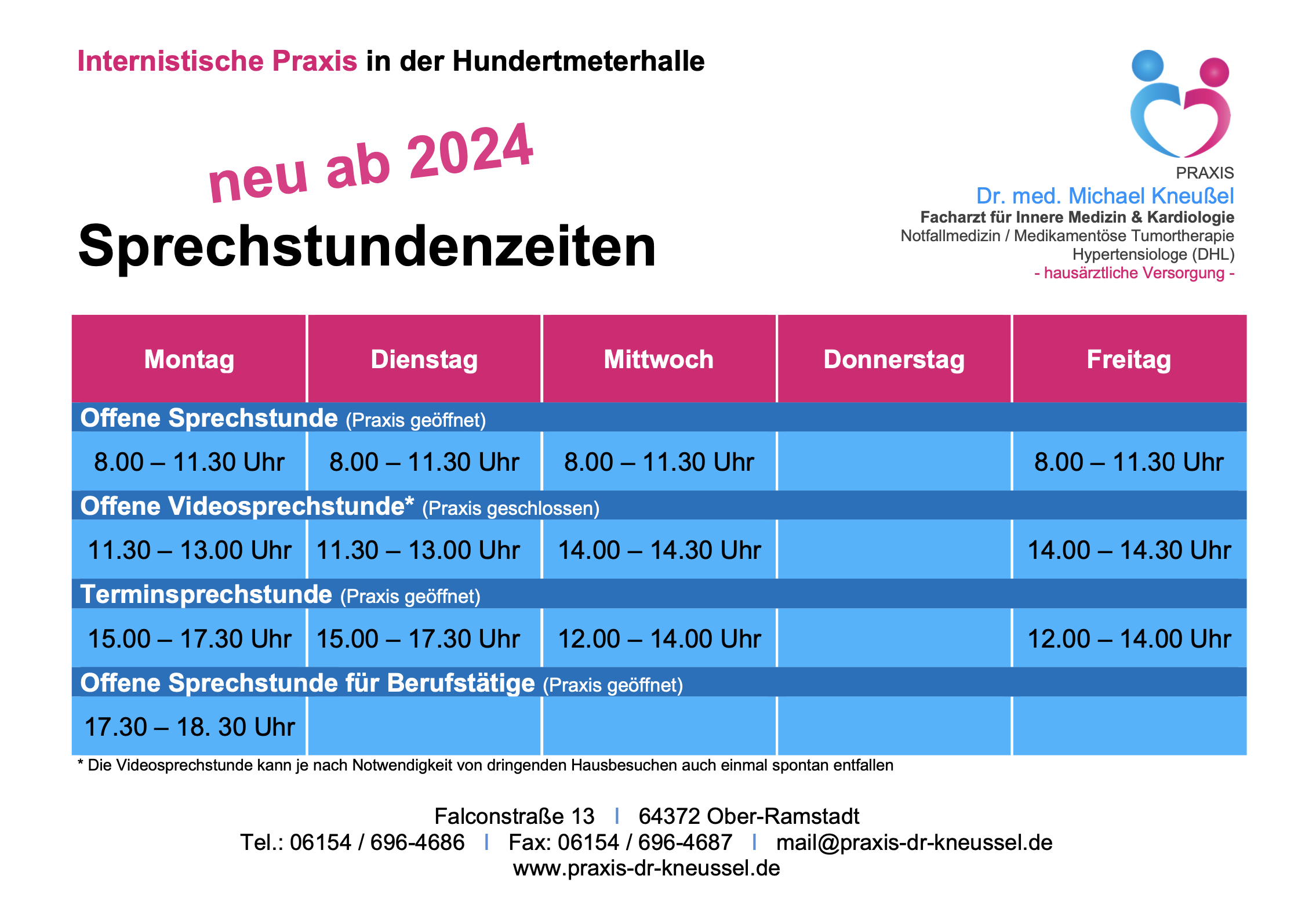 Neue Sprechzeiten 2024 | Praxis-dr-kneussel.de